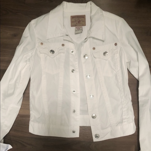 all white true religion jean jacket